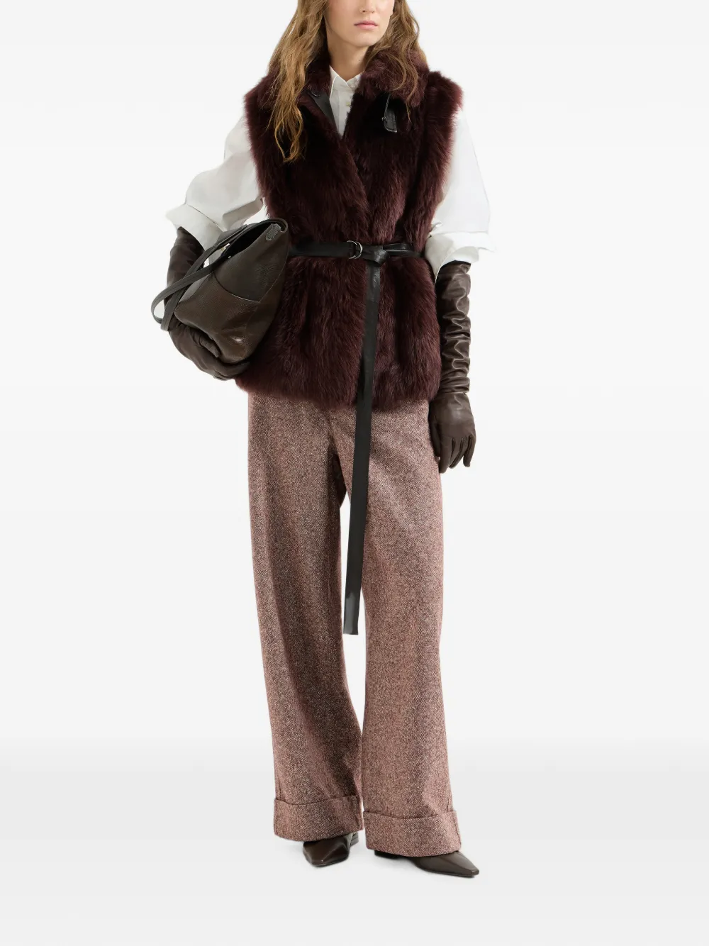 Brunello Cucinelli Scheerwollen broek met monili Rood