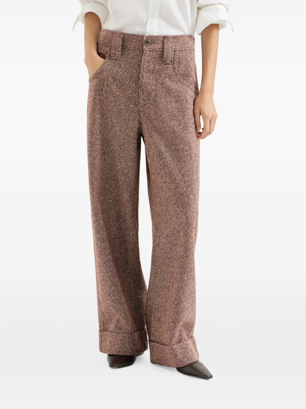 Brunello Cucinelli Scheerwollen broek met monili Rood
