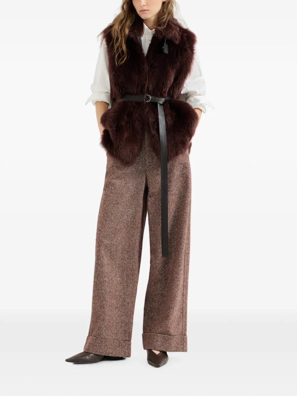 Brunello Cucinelli Scheerwollen broek met monili Rood
