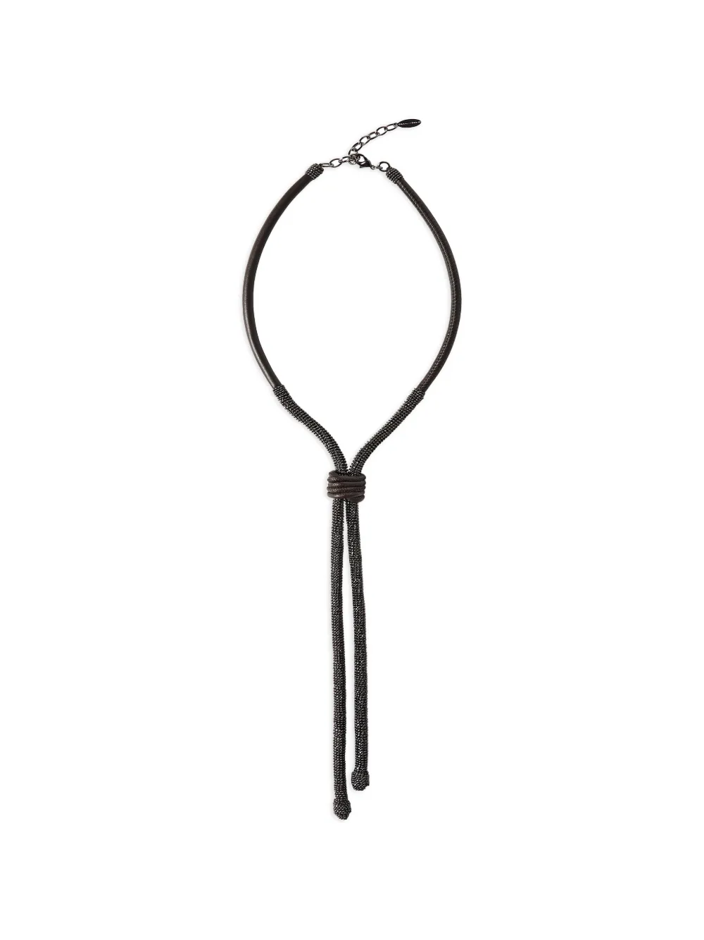 Brunello Cucinelli Precious Leather Bolo Tie In Silver