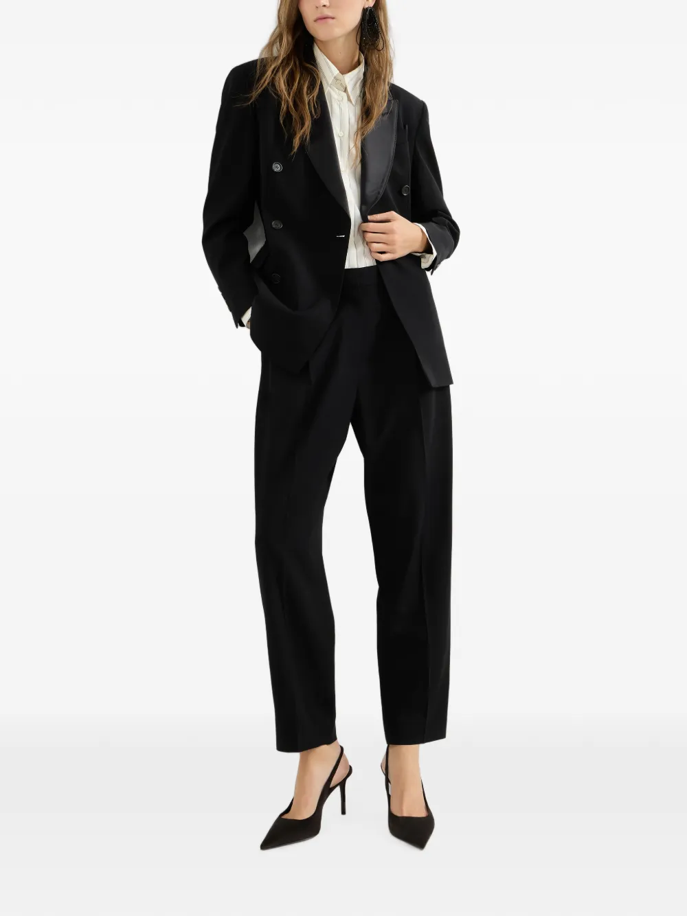 Brunello Cucinelli Viscose en scheerwollen smoking broek Zwart