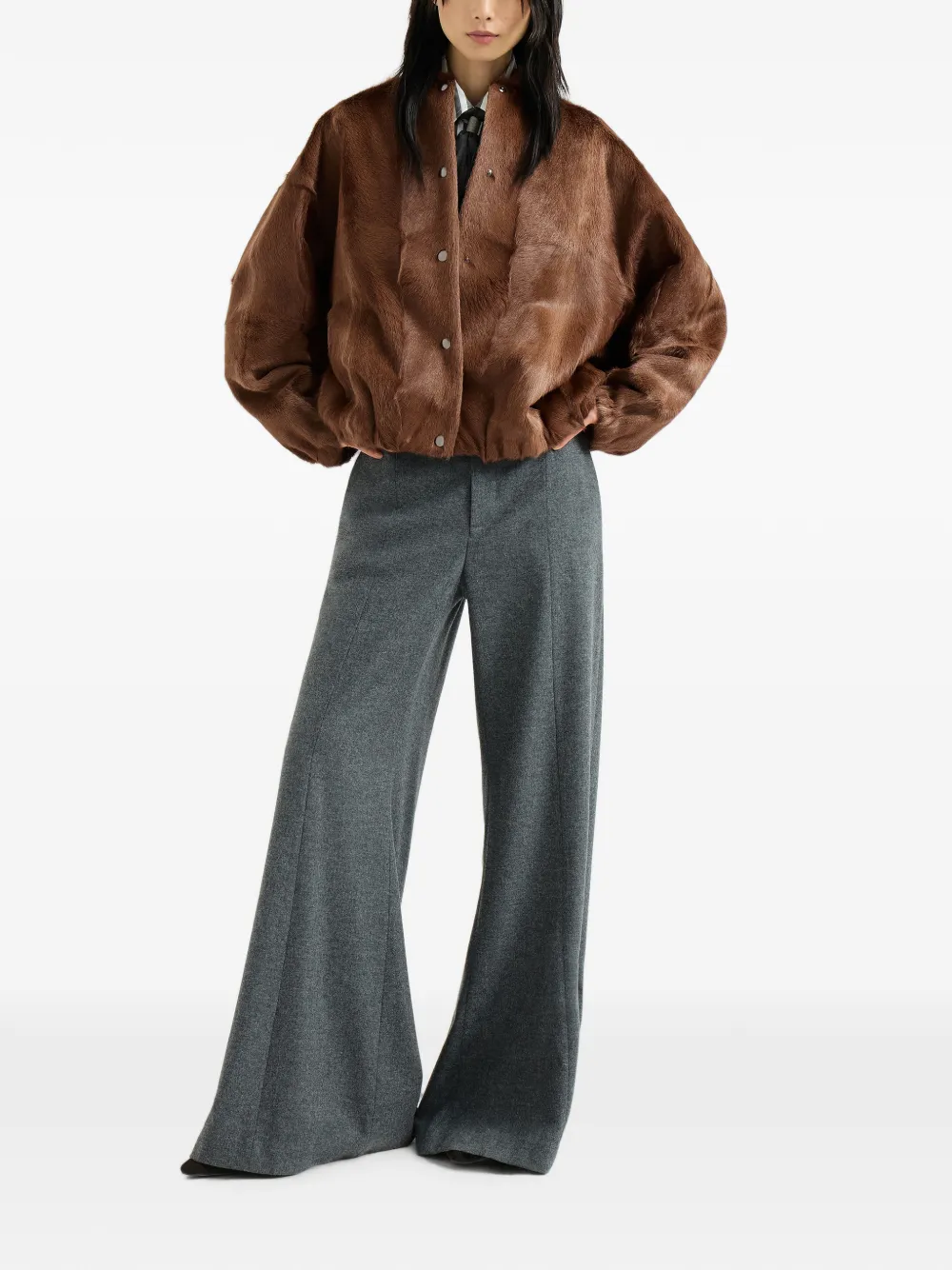 Brunello Cucinelli Kasjmier lammy bomberjack met monili Bruin