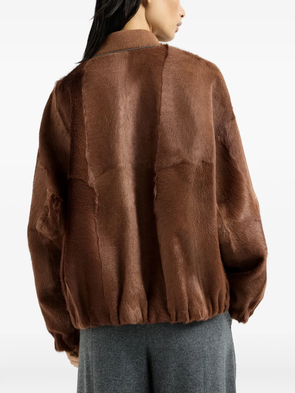 Brunello Cucinelli Kasjmier lammy bomberjack met monili Bruin
