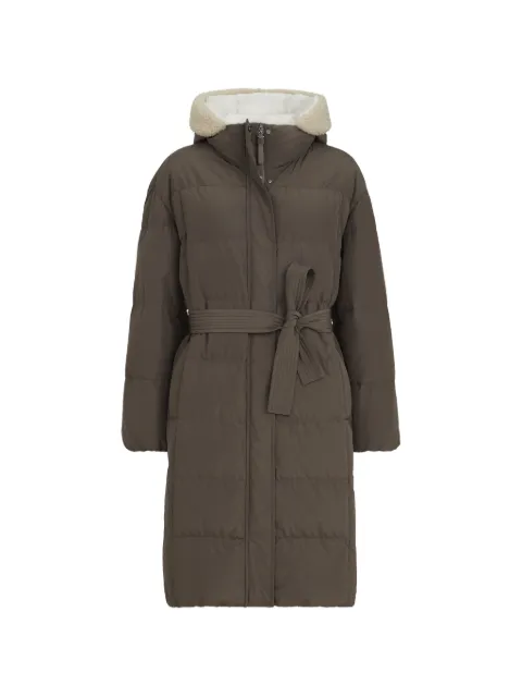 Brunello Cucinelli techno cotton taffeta down coat with shearling inserts and shiny zipper pull