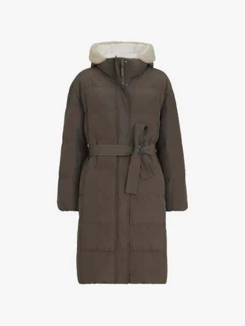 Brunello Cucinelli techno cotton taffeta down coat with shearling inserts and shiny zipper pull