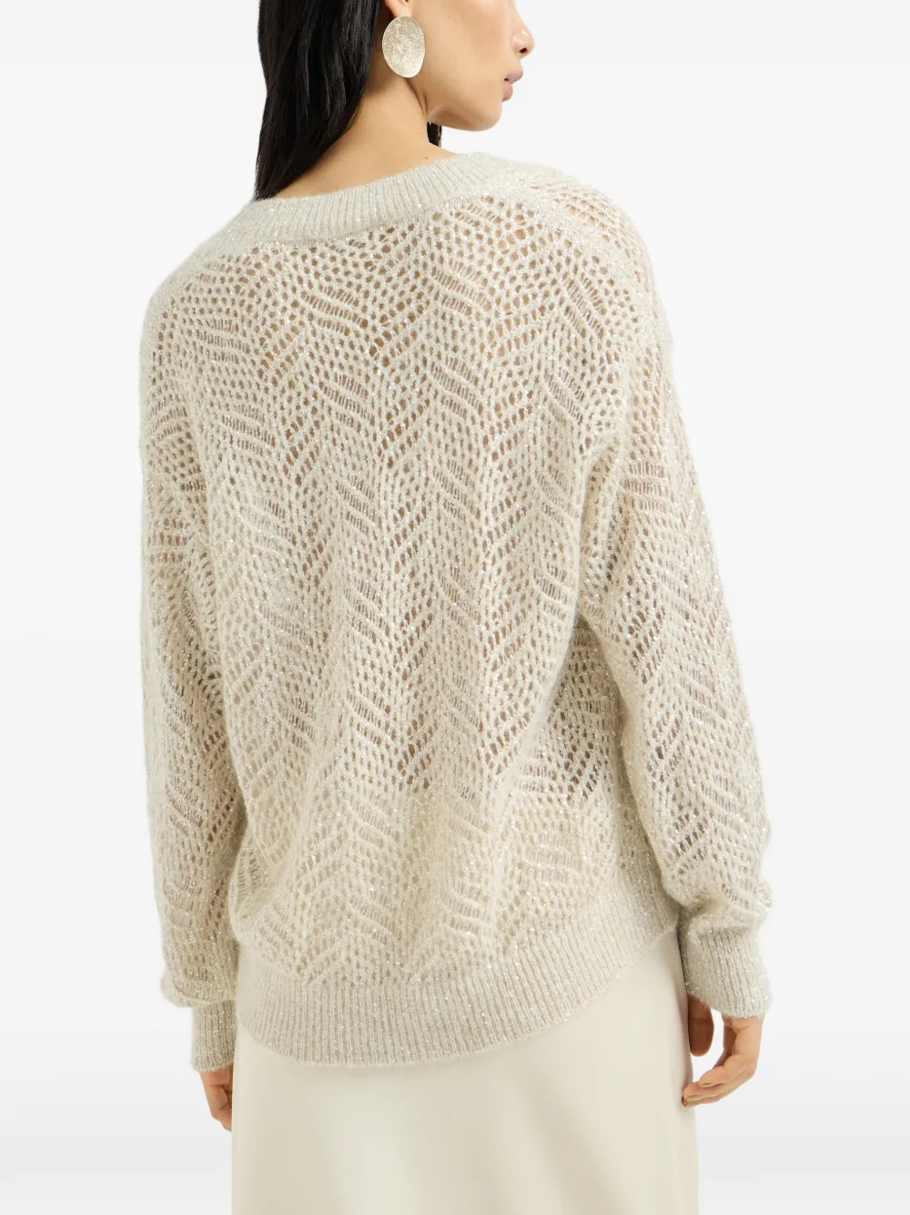 Brunello Cucinelli Dazzling trui van mohair en wol met abstract blad Beige
