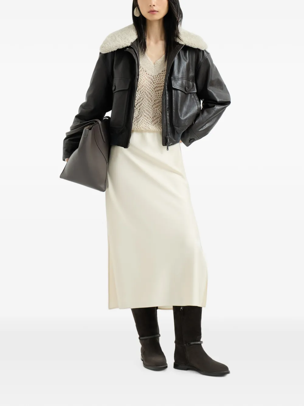 Brunello Cucinelli Dazzling trui van mohair en wol met abstract blad Beige