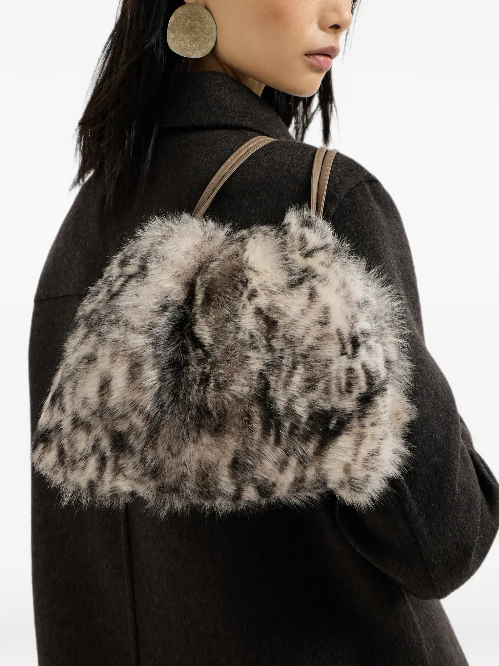 Brunello Cucinelli Tas met lynx-effect lammy en monili Beige