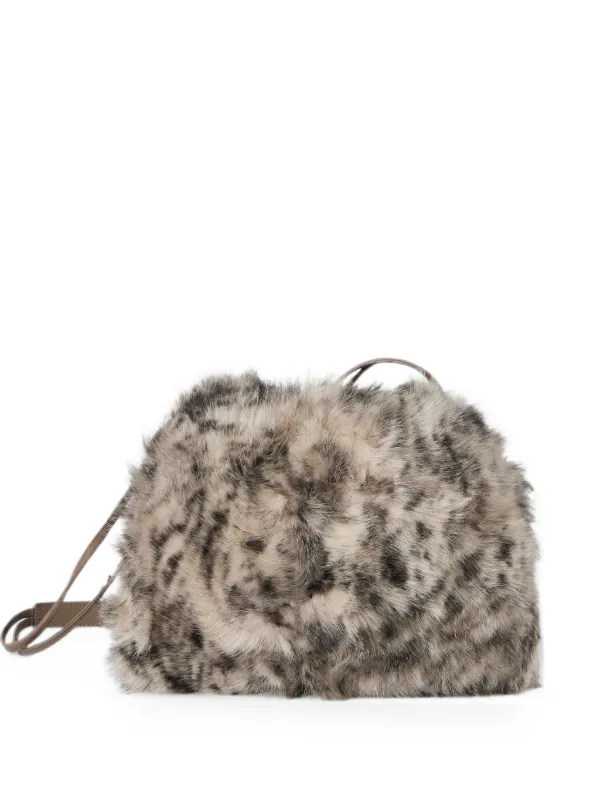 Brunello Cucinelli Pouch in Lynx-effect Shearling with Monili in Neutrals