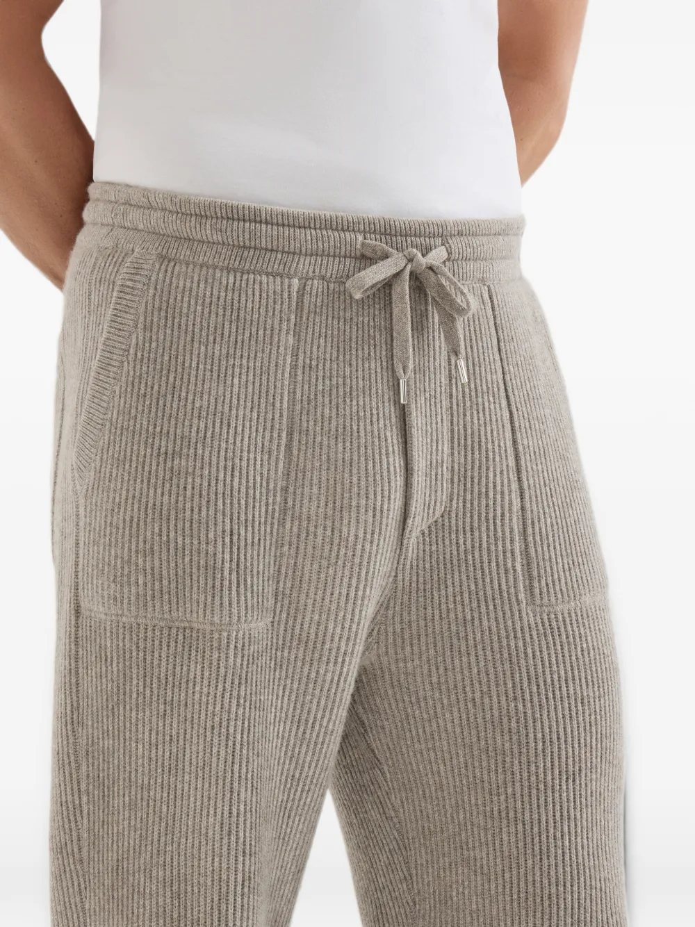 Brunello Cucinelli Kasjmier ribgebreide joggingbroek Beige