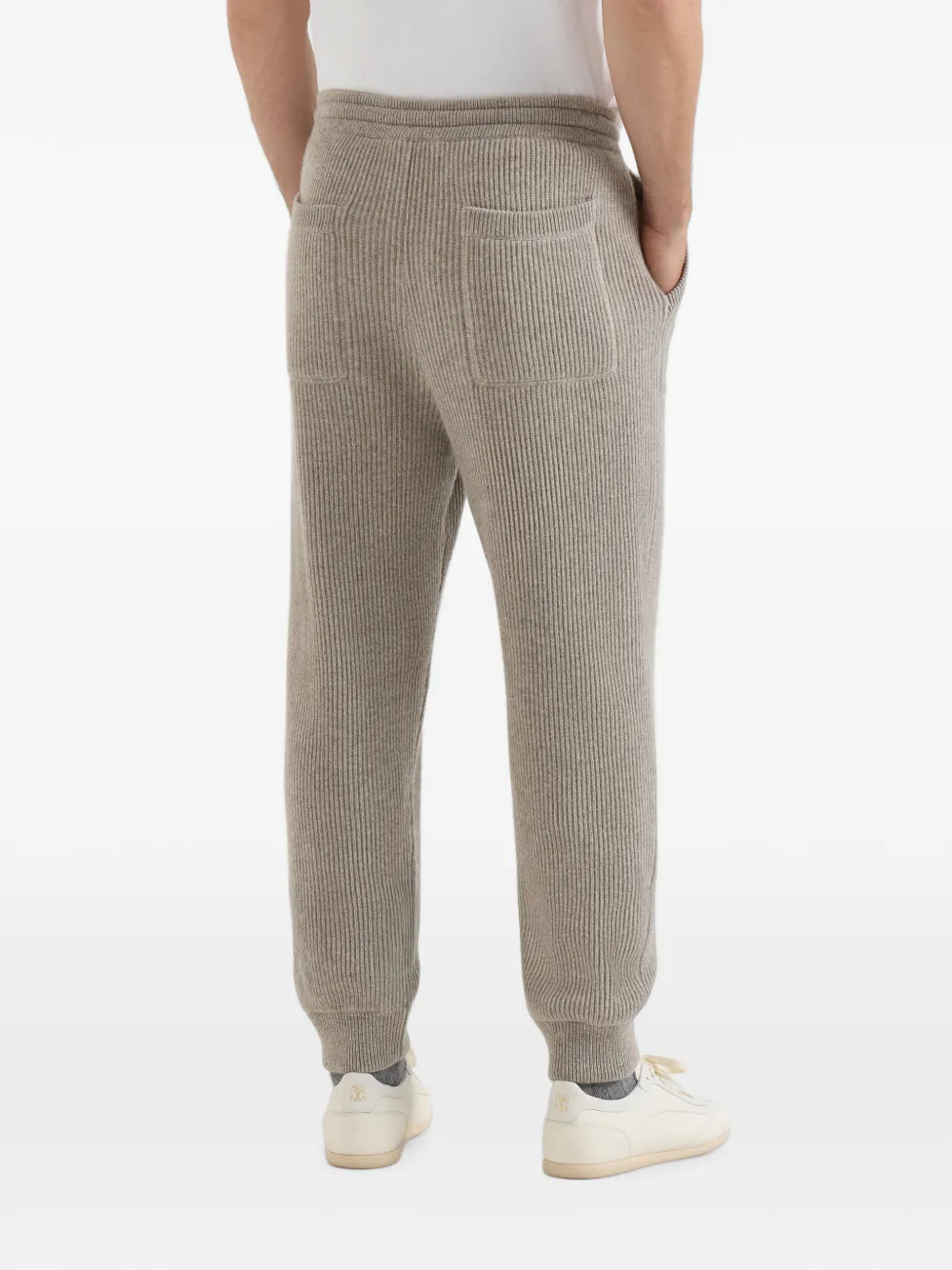 Brunello Cucinelli Kasjmier ribgebreide joggingbroek Beige