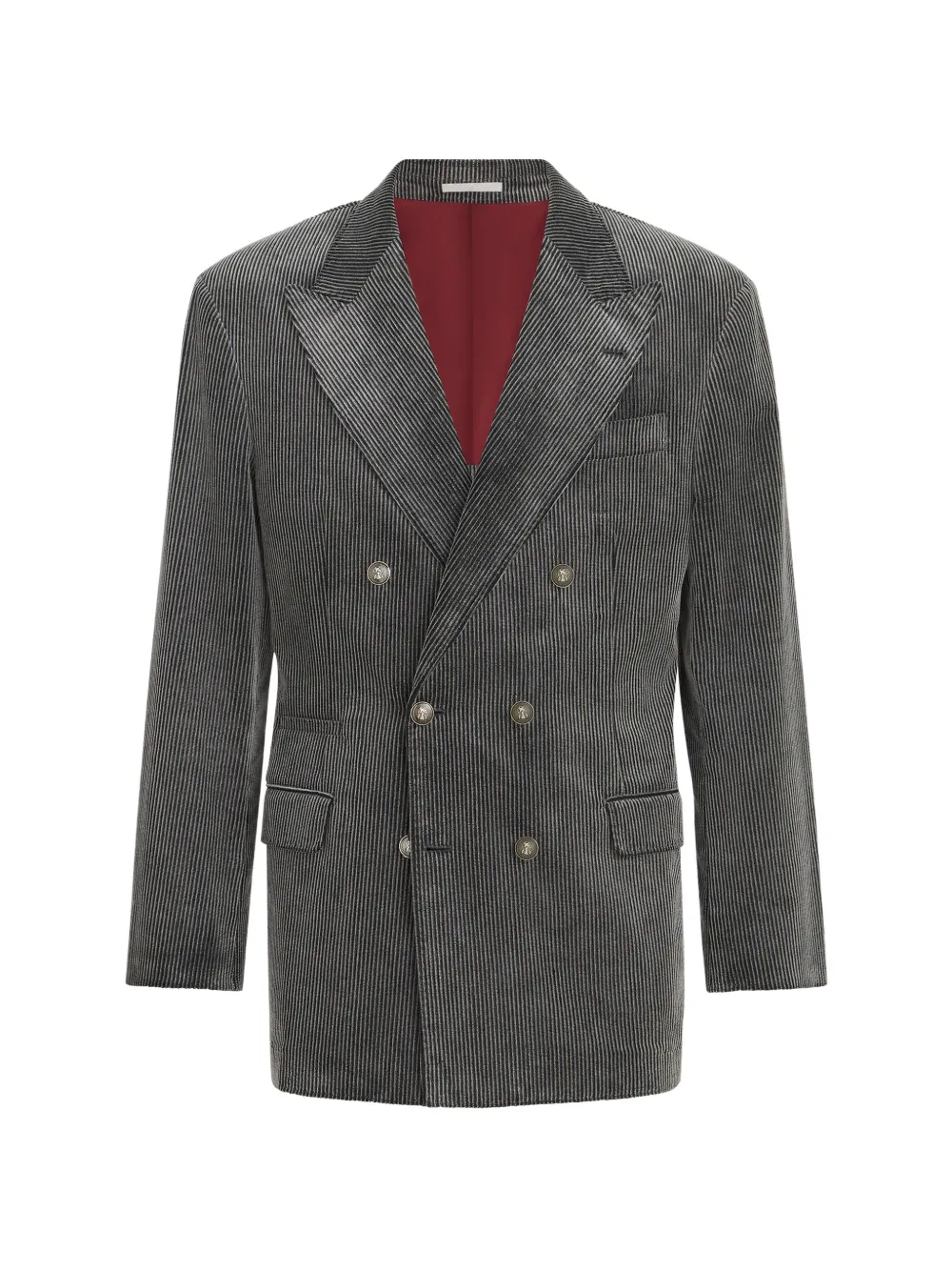 Brunello Cucinelli Frosted Cotton Corduroy One-and-a-half Breasted Tailor Blazer With Metal Buttons In Grey