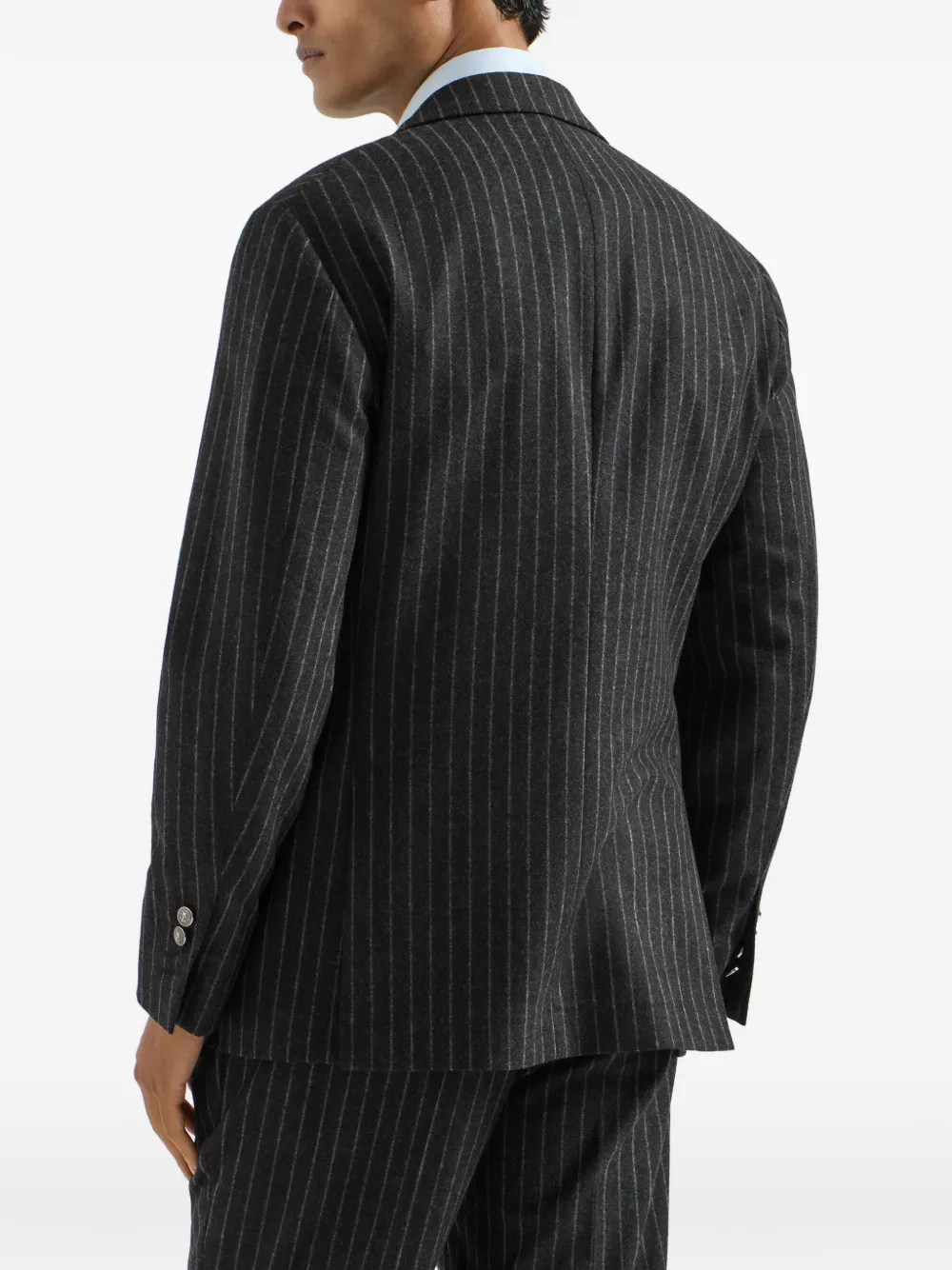 Brunello Cucinelli Flanellen gedeconstrueerde blazer met krijtstreep en scheerwol en puntige revers en metalen knopen Grijs