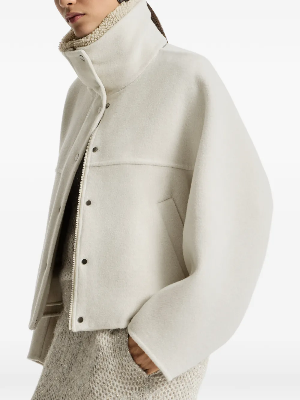 Brunello Cucinelli Handgemaakt jack met afneembaar lammy inzetstuk Beige
