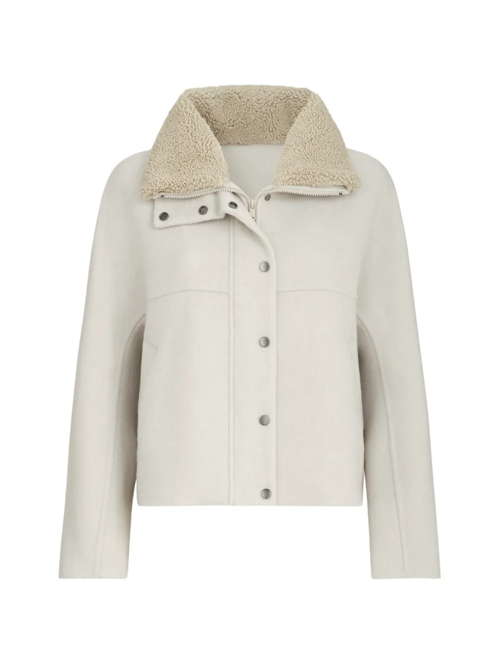 Brunello Cucinelli hand-crafted outerwear jacket in virgin wool and cashmere double cloth with detachable shearling insert - Toni neutri