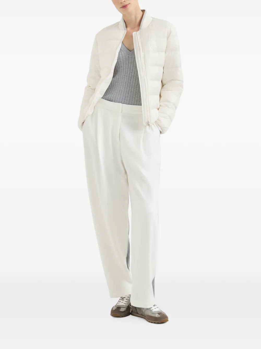 Brunello Cucinelli Waterbestendig mat nylon donsjack met logo Wit