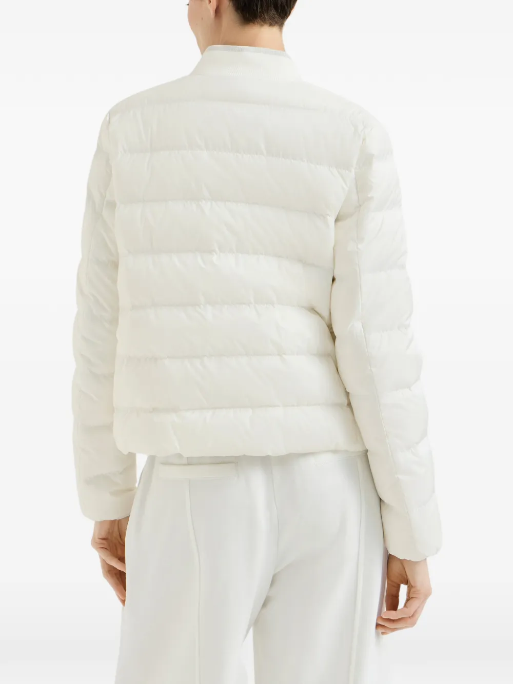 Brunello Cucinelli Waterbestendig mat nylon donsjack met logo Wit