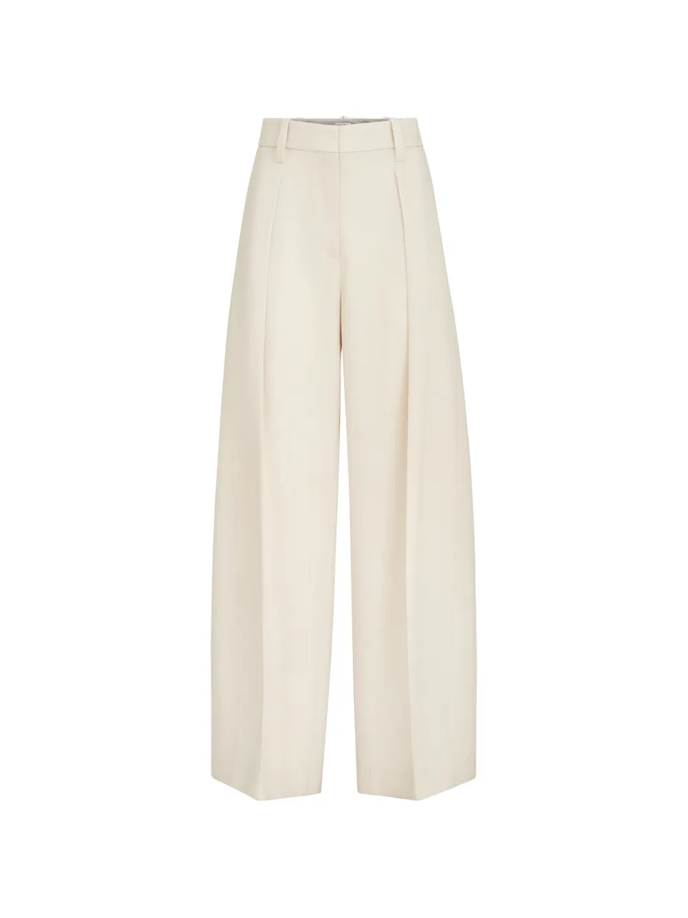 Brunello Cucinelli Pantaloni barrel in gabardine di lana vergine con pieghe e monili - Bianco