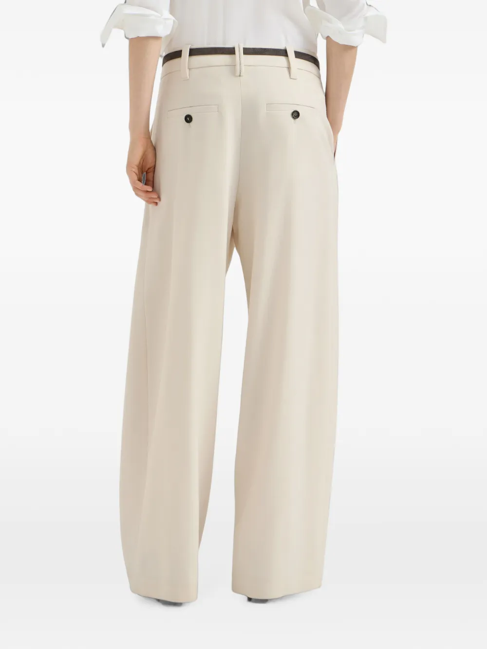 Brunello Cucinelli Gabardine plooibroek van scheerwol met monili Wit