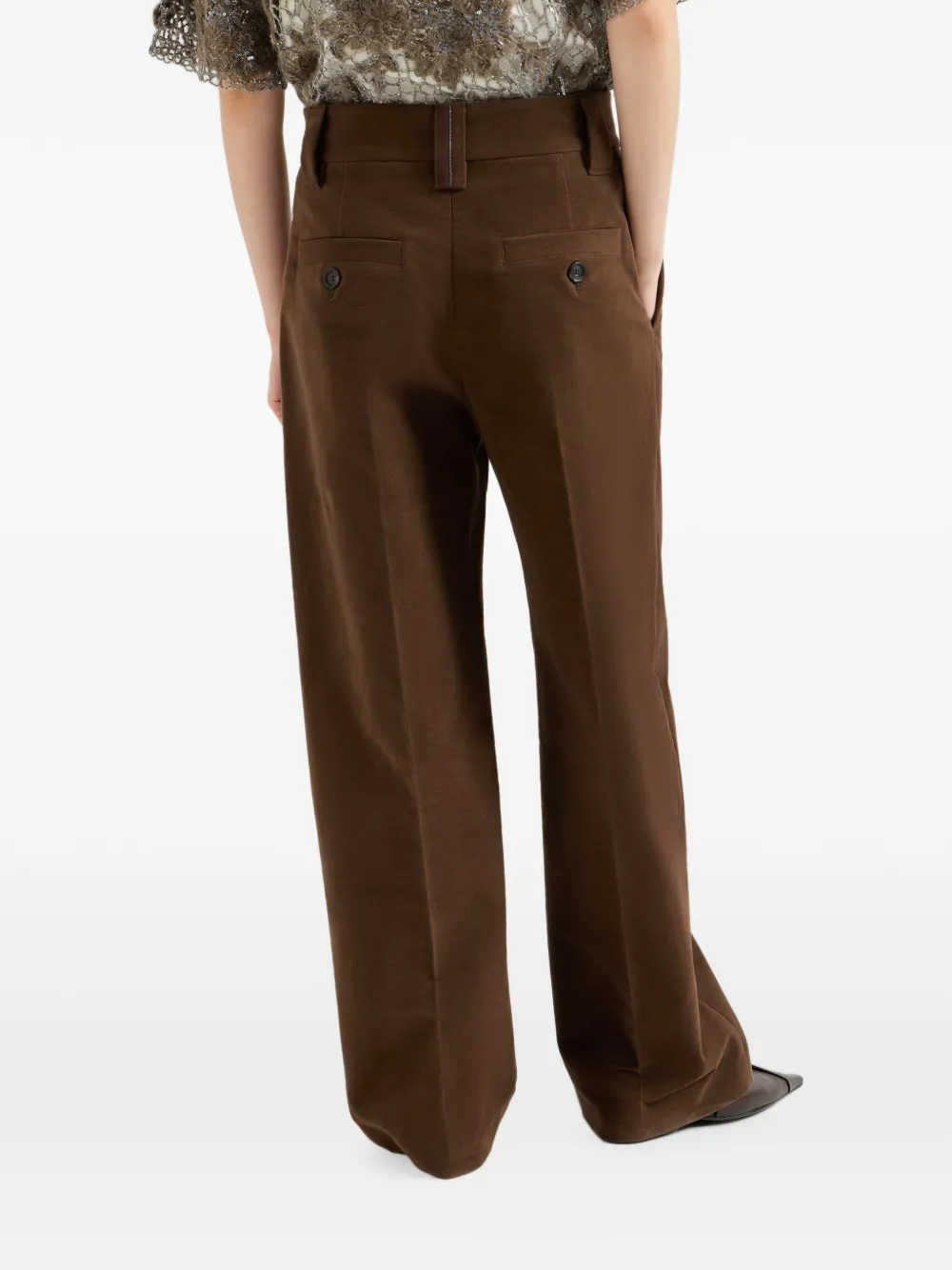 Brunello Cucinelli Stretch-katoenen pantalon met monili Bruin