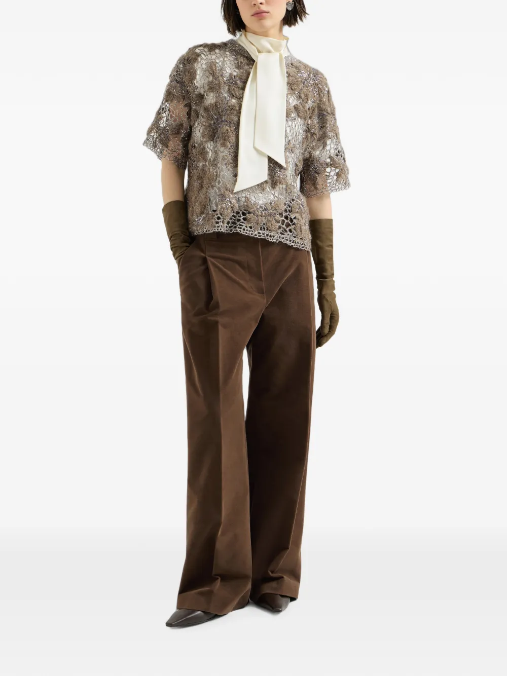 Brunello Cucinelli Stretch-katoenen pantalon met monili Bruin