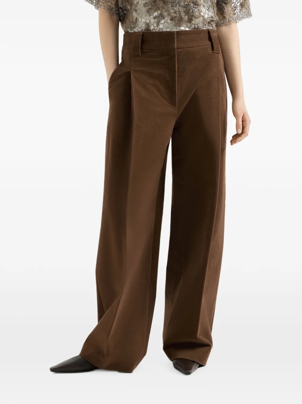 Brunello Cucinelli Stretch-katoenen pantalon met monili Bruin