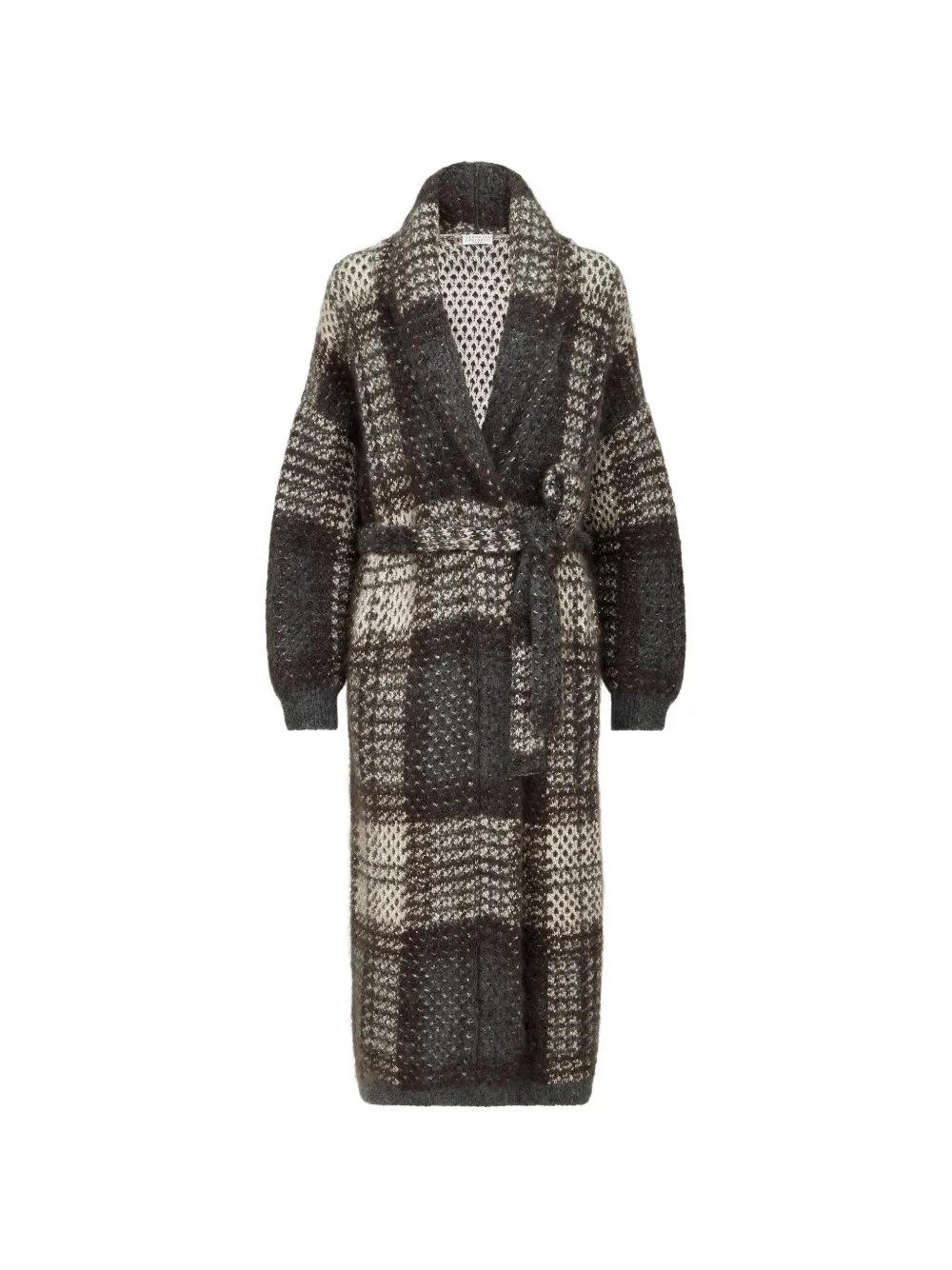 Brunello Cucinelli dazzling tartan double knit coat in mohair, virgin wool and cashmere - Braun