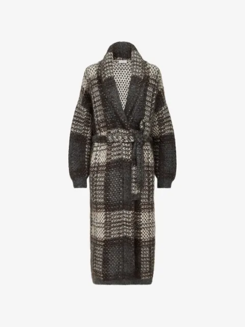 Brunello Cucinelli abrigo tejido con motivo de cuadros tartán en mohair, lana virgen y cachemira