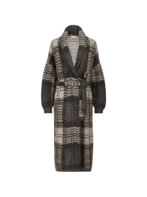 Brunello Cucinelli Mantel aus doppeltem Jacquard-Tartan-Strick aus Mohair, Schurwolle und Kaschmir