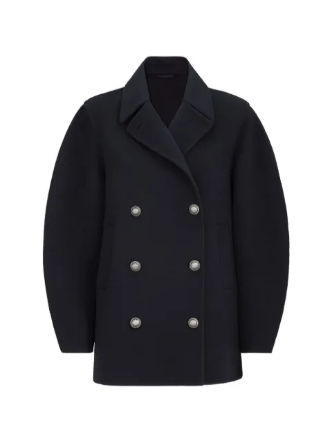 Brunello Cucinelli hand-crafted pea coat in virgin wool and cashmere double cloth with Monili