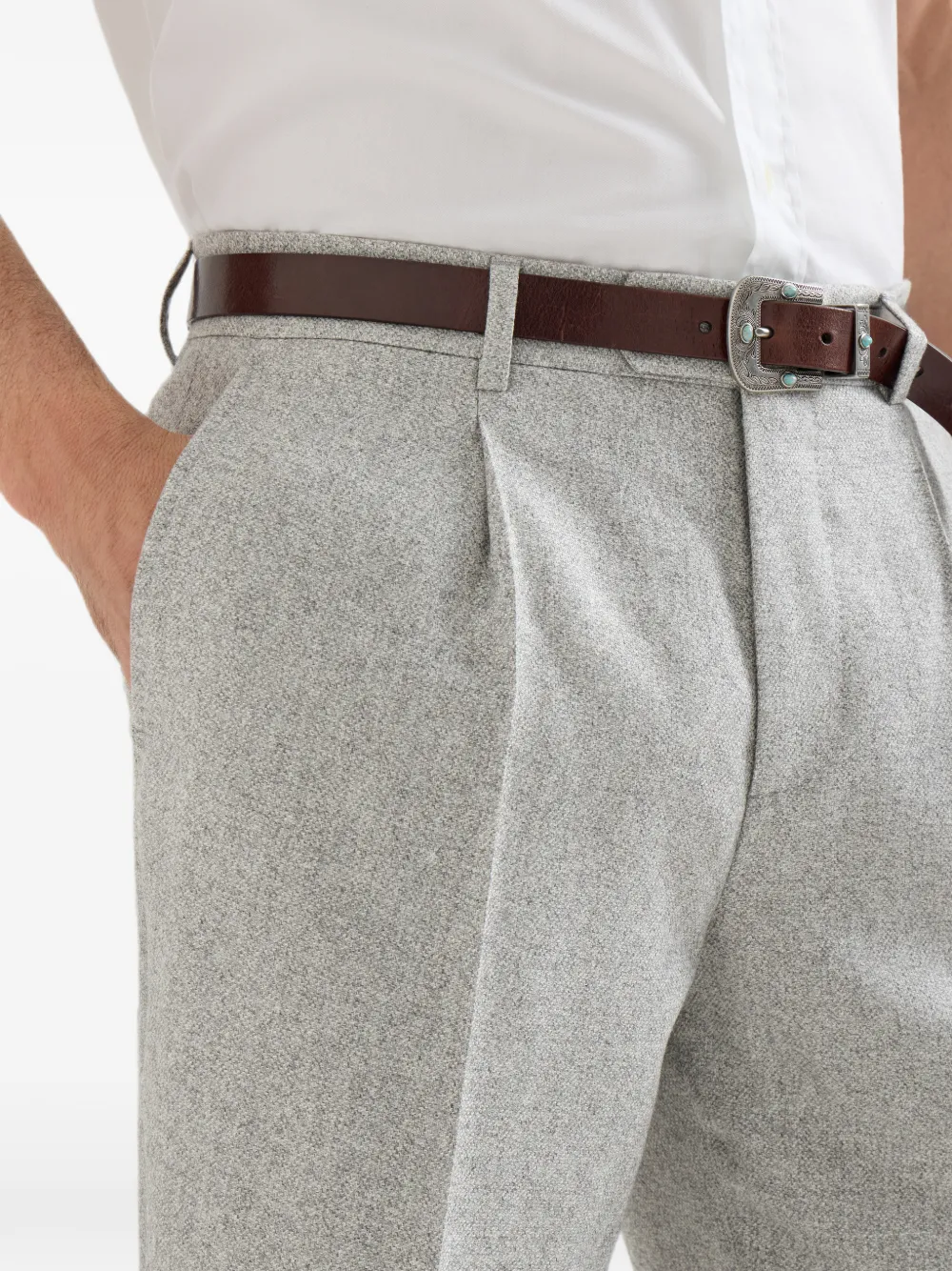 Brunello Cucinelli Zijden en kasjmier tweed broek met plooi Grijs