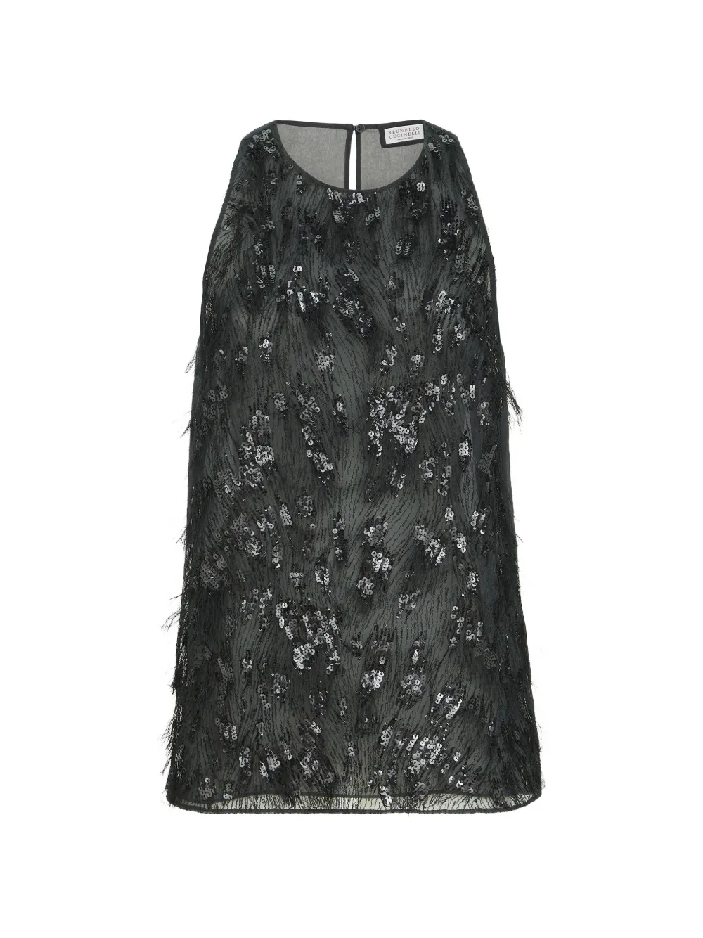 Brunello Cucinelli crispy silk top with dazzling lynx embroidery - Nero