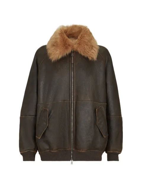 Brunello Cucinelli shearling bomber jacket with shiny zipper pull