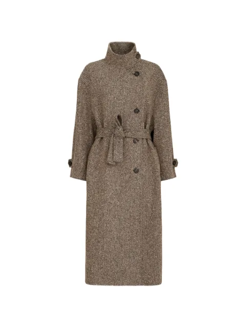 Brunello Cucinelli sparkling virgin wool Chevron belted coat with Monili