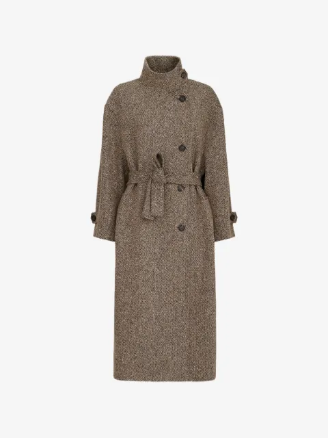 Brunello Cucinelli sparkling virgin wool Chevron belted coat with Monili