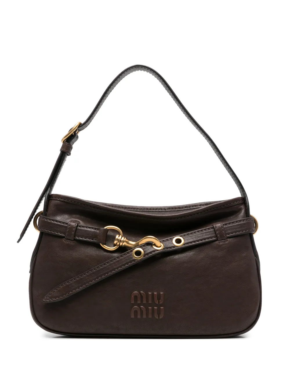 Miu Miu logo-embossed buckle-strap shoulder bag - Braun