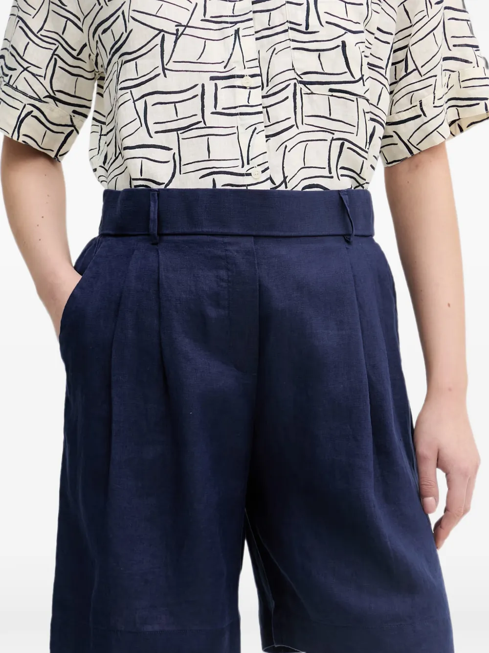 Benetton Geplooide linnen shorts Blauw