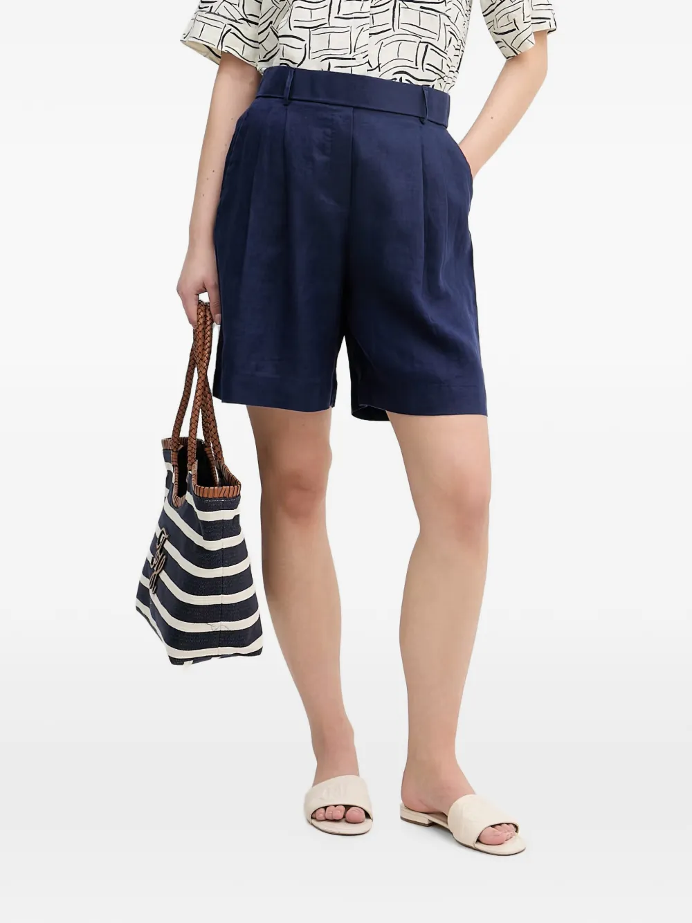 Benetton pleated linen shorts - Blue