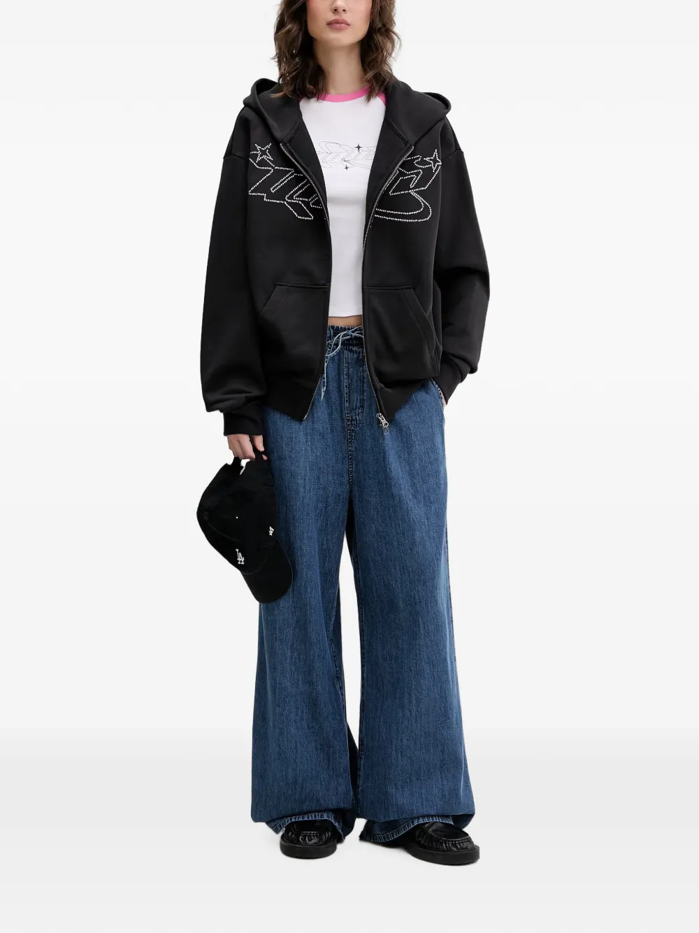 Vans rhinestone-embellished zip-up hoodie Zwart