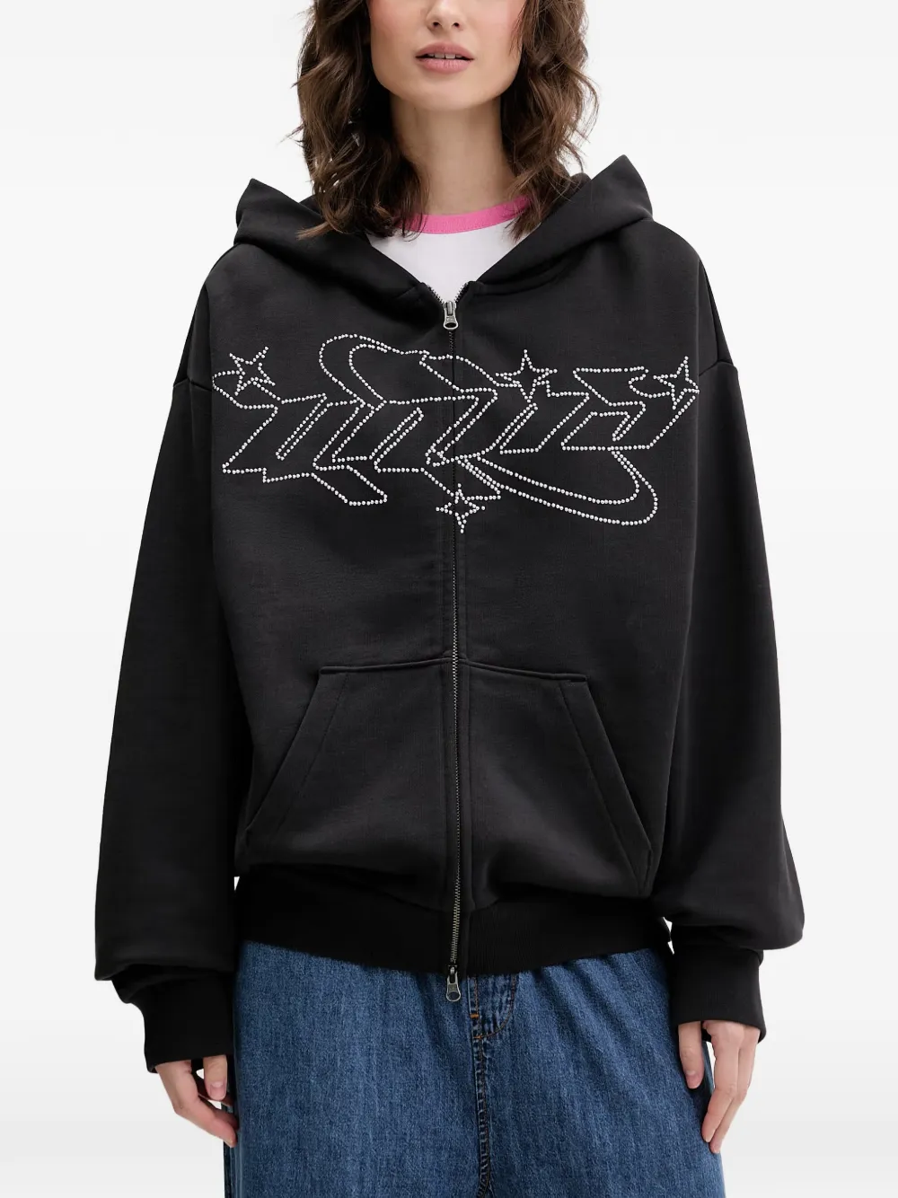 Vans rhinestone-embellished zip-up hoodie - Schwarz