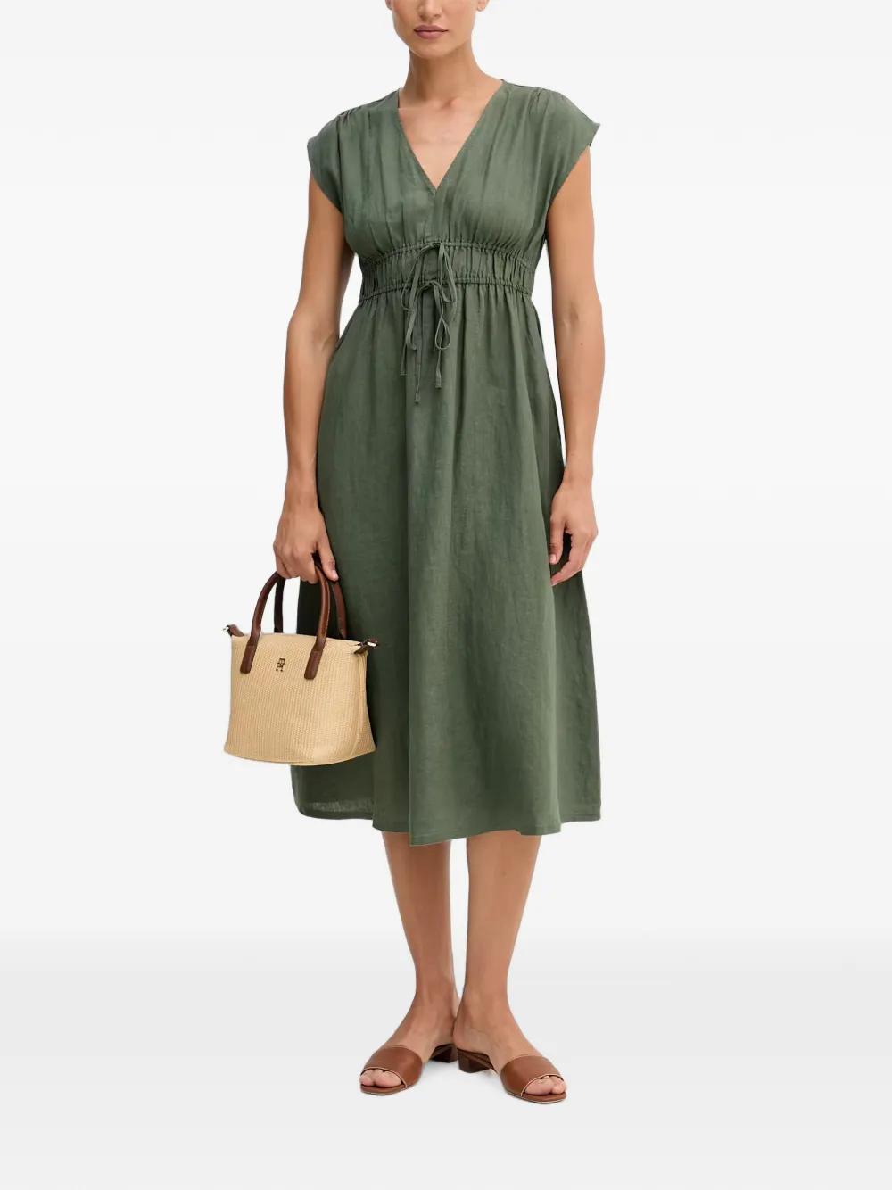 Benetton Mouwloze midi-jurk met V-hals Groen