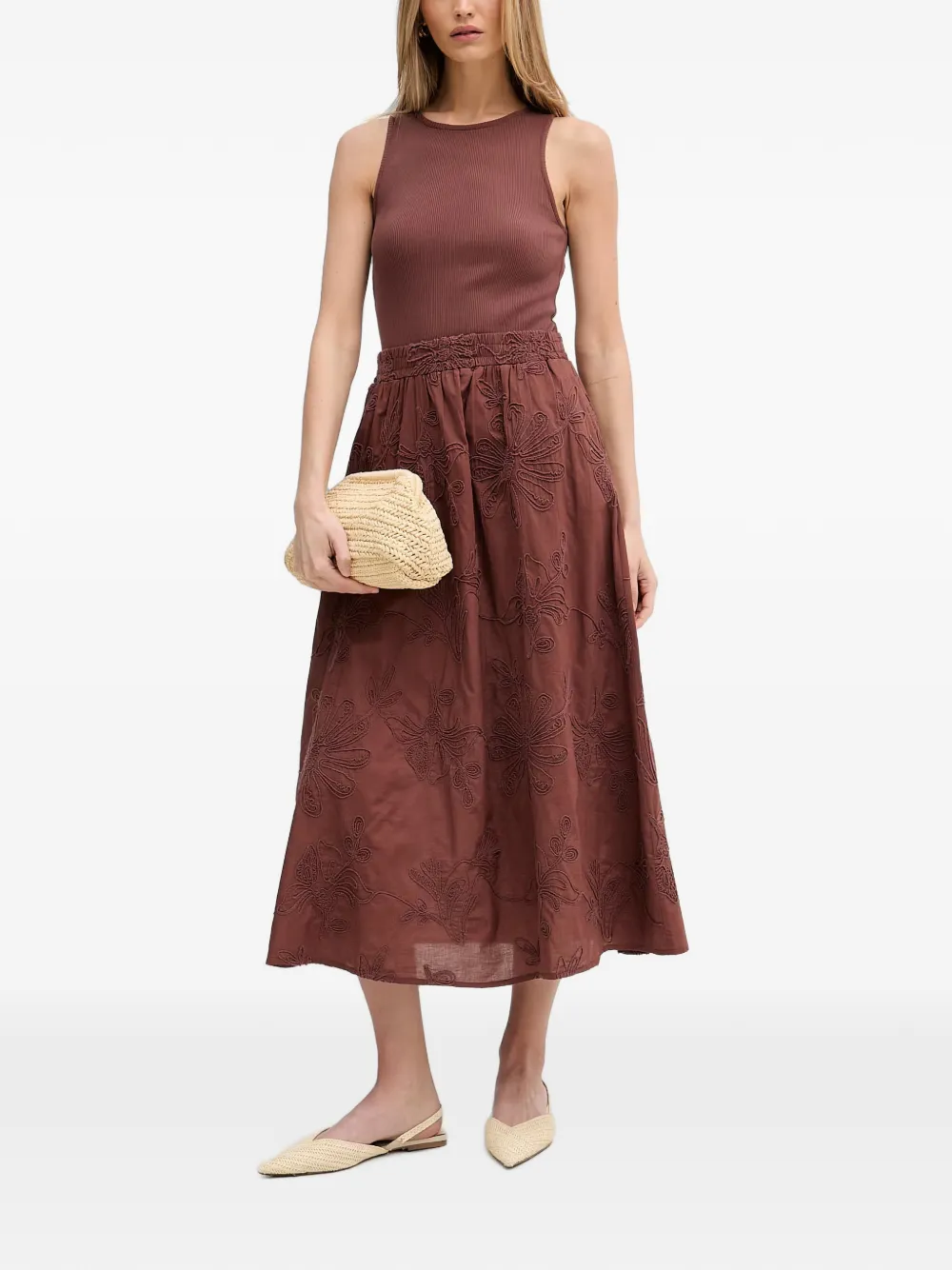 Benetton Mouwloze midi-jurk Bruin