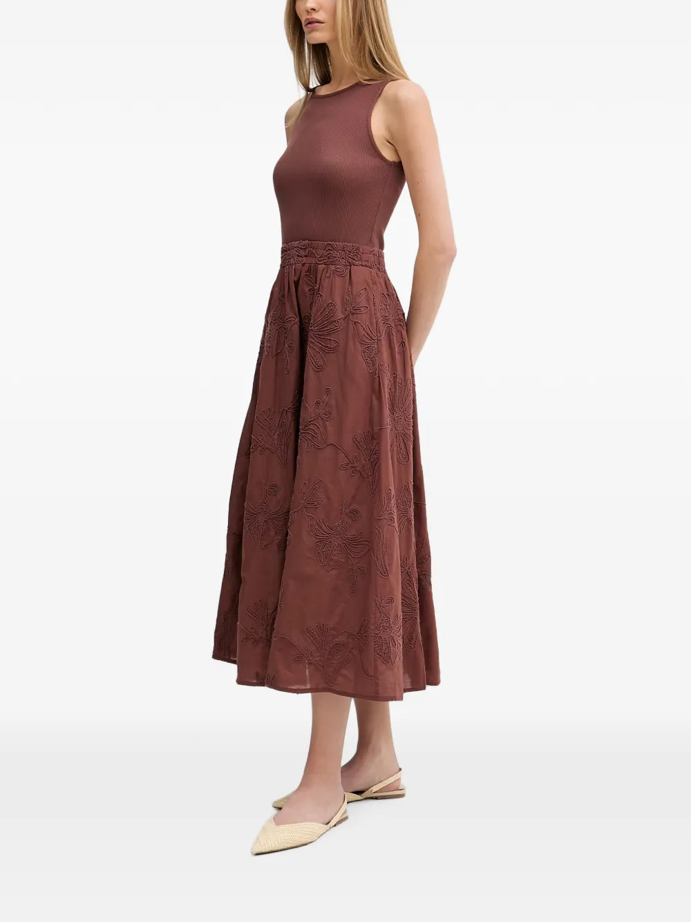 Benetton Mouwloze midi-jurk Bruin