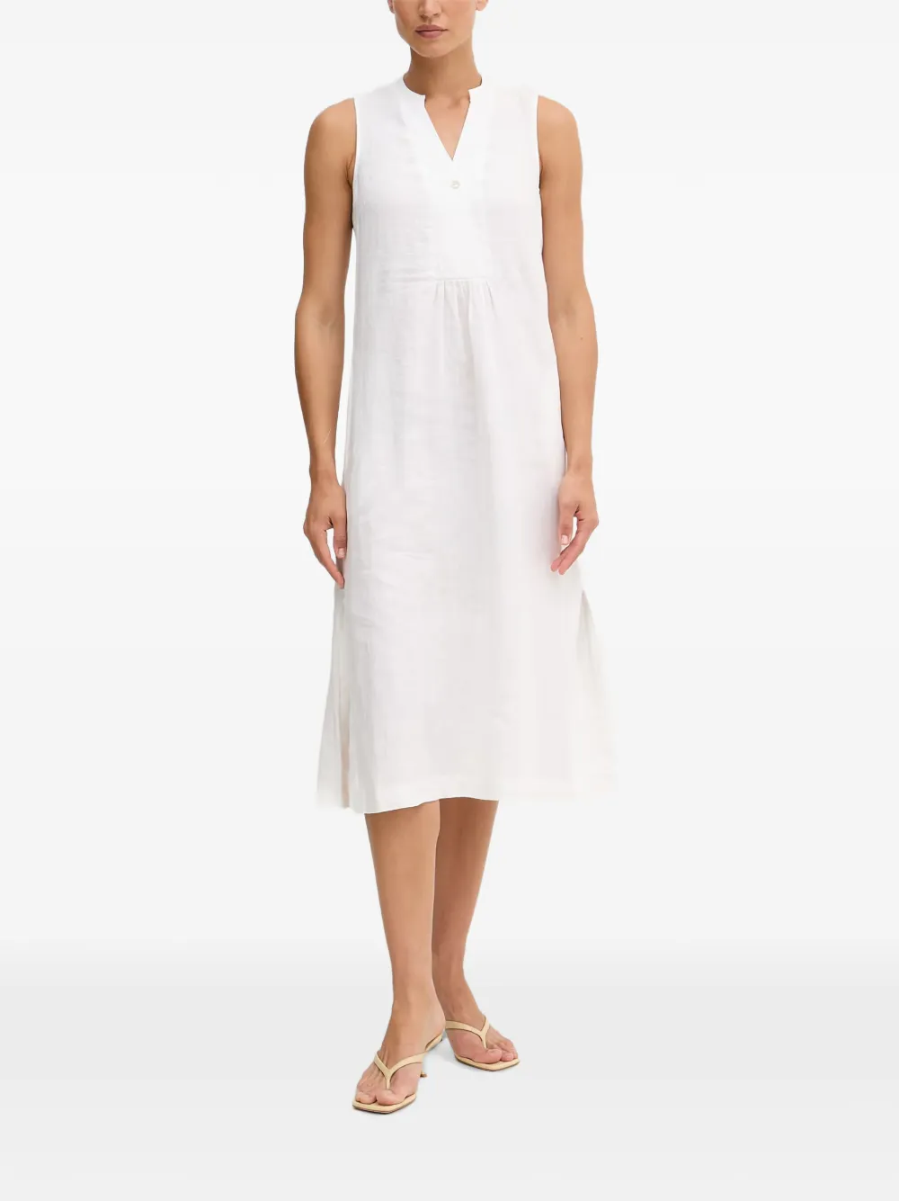 Benetton Ärmelloses Leinenkleid - Weiß
