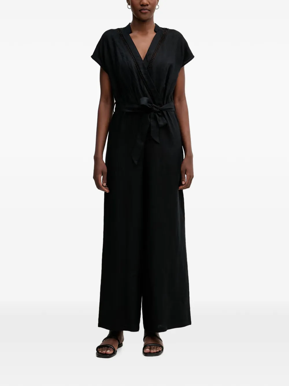 Benetton lace-trim belted jumpsuit - Nero
