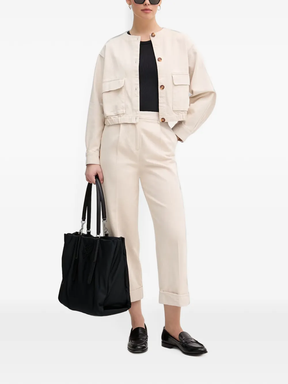 Benetton Geplooide broek met omgeslagen pijpen Beige