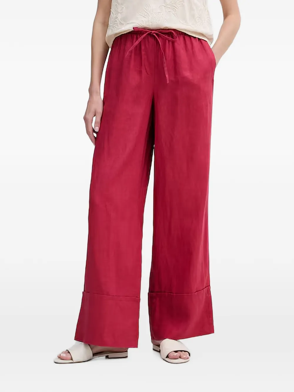 Benetton Drawstring-waist Linen Trousers In Red