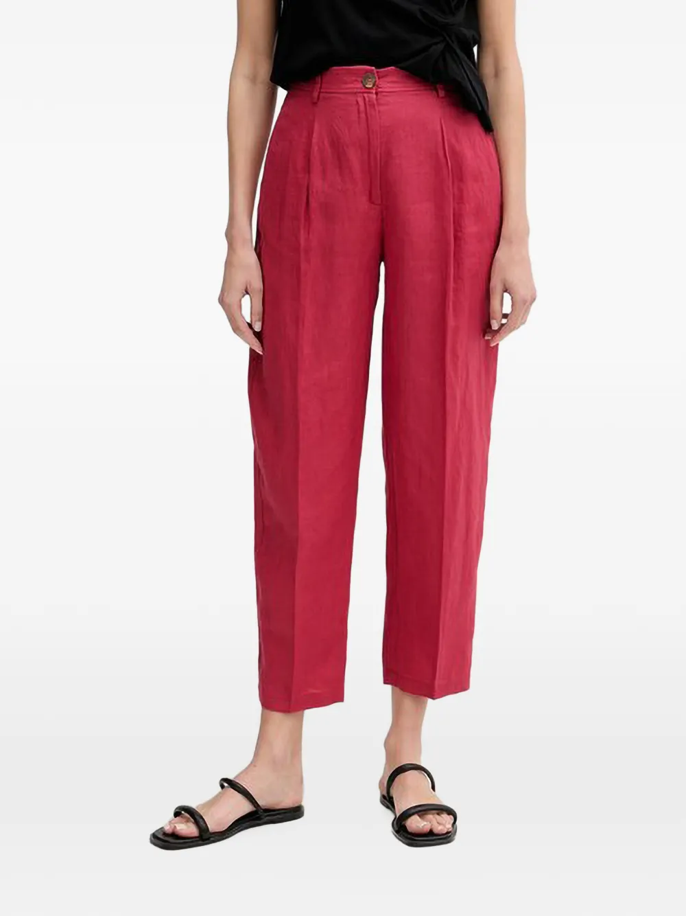 Benetton Linen Straight Trousers In Red