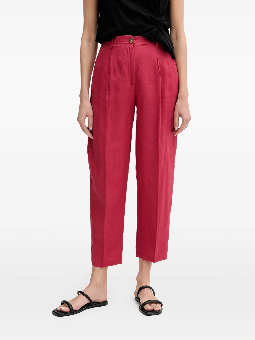 Benetton pantalon en lin à coupe droite - Rouge Benetton pantalon en lin à coupe droite - Rouge