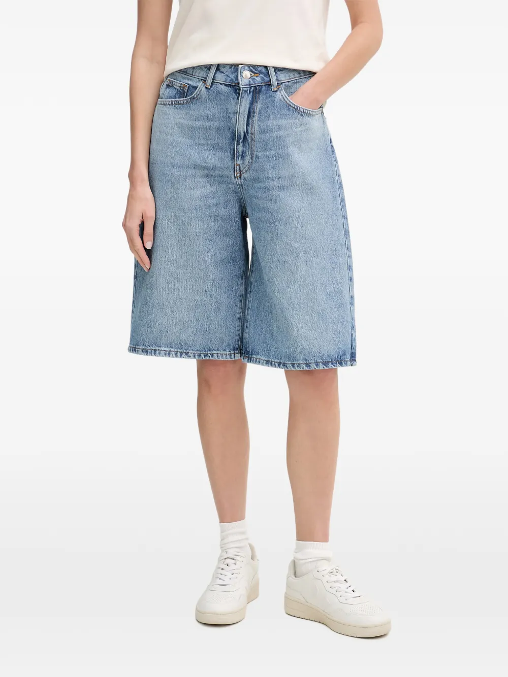 Benetton short en jean à effet délavé - Bleu